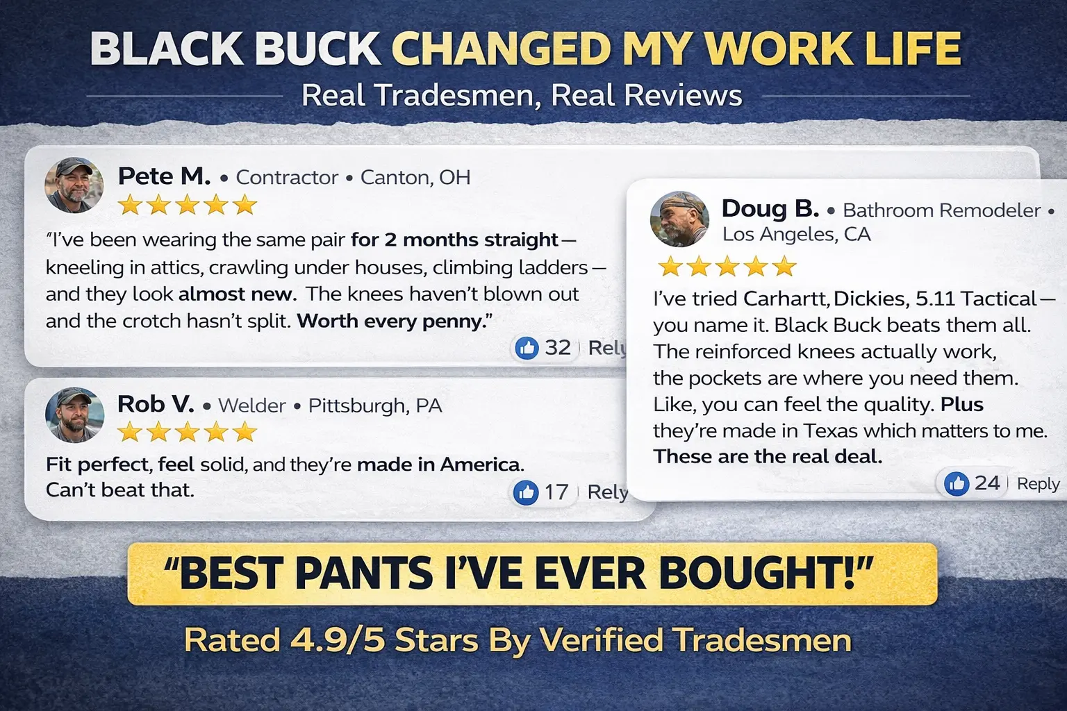 Testimonial collage with star ratings from verified tradesmen