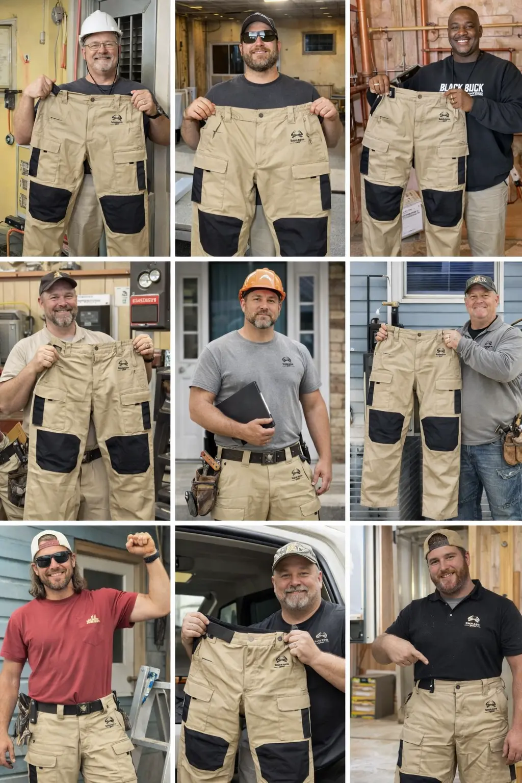 Collage of tradesmen wearing Black Buck Pants