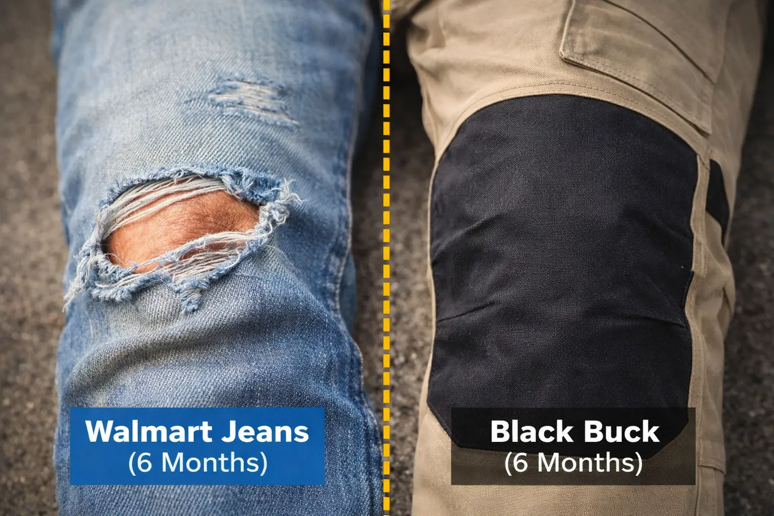 Black Buck Pants reinforced knee panels vs Walmart jeans