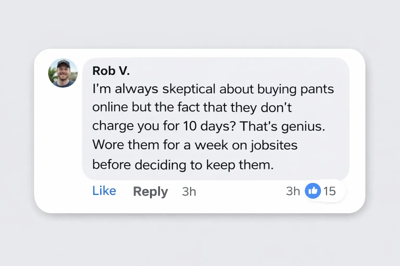 Try-Before-You-Pay testimonial from Rob V.